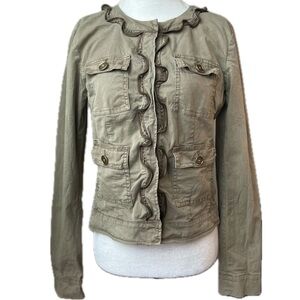 Michael Kors 90s Y2K Utility Jacket Sz 4 Xs; Zipper Trim Ruffles, Khaki Green